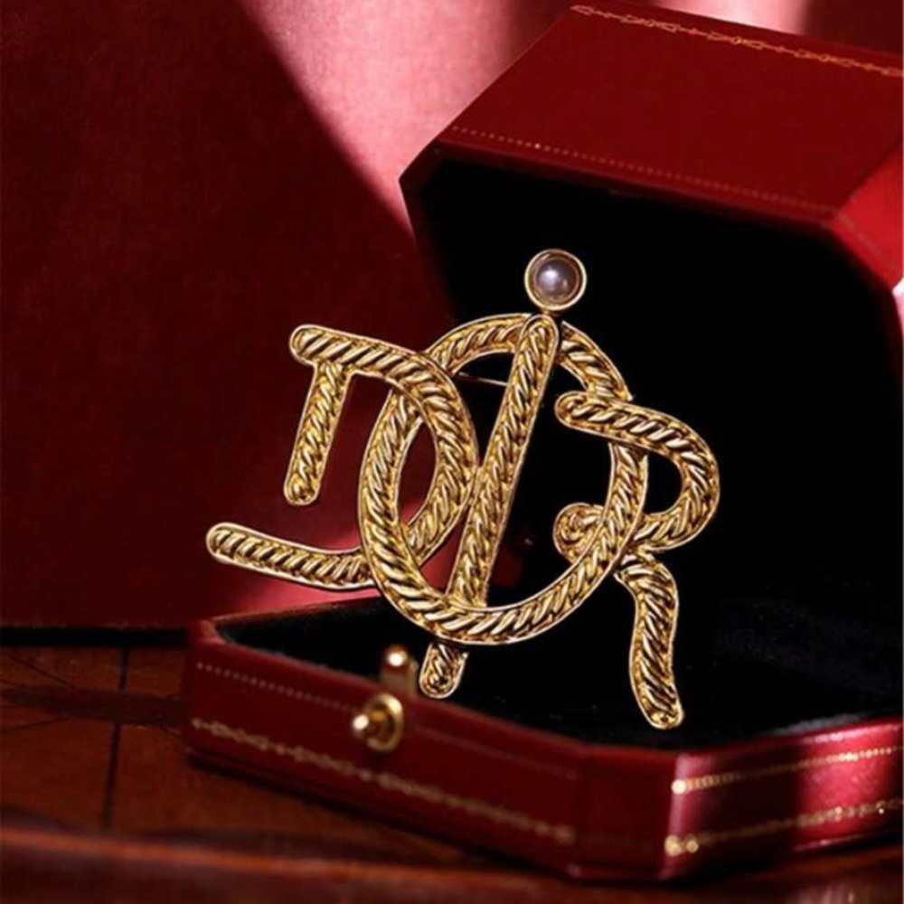 Gold Designer Monogram Brooch